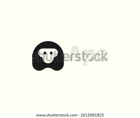 Abstract ape face minimalistic logo. Universal primate monkey vector sign. Creative letter A logotype.