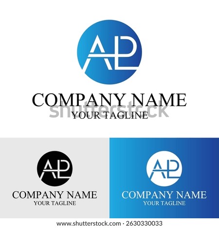 Abstract APL, ALP letter geometric typography rounded circle shaped vector logo design.