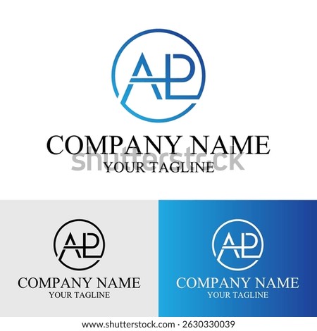 Abstract APL, ALP letter geometric typography rounded circle shaped vector logo design.