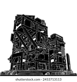 Abstract Apocalyptic Futuristic Building Vector 92. Construction Structure Illustration Isolated On White Background. 