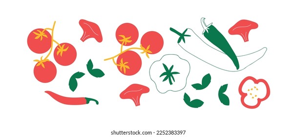 	
Abstrakt appetitanregend Gemüse Sammlung. Dekoratives abstraktes horizontales Banner mit bunten Doodles. Handgezeichnete moderne Illustrationen mit Gemüse, abstrakten Elementen. Gurken, Erbsen, Pfeffer.
