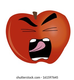 abstract apple with angry expression on white background