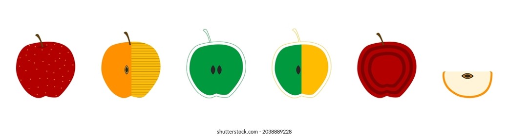 Abstract apple collection. Fruit set vector illustration. Trendy art. Creative food concept.