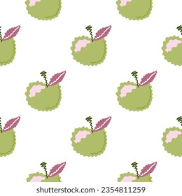Abstract apple fruits seamless pattern. Fruit ornament. Design for fabric, textile print, surface, wrapping, cover, greeting card. Vintage vector illustration