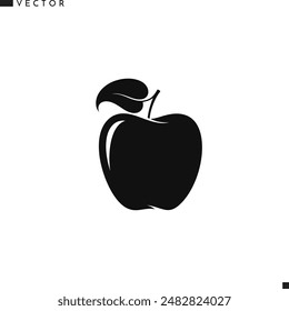 Abstract apple with leaf silhouette. Isolated fruit on white background. Natural food icon