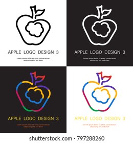 Abstract apple logo design, Decorative apple logo design, Design of fruit logo, Vector illustration, Colorful apple logo design