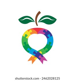 Abstractas rompecabezas de manzana con corazón dentro de Vector aislado sobre fondo blanco