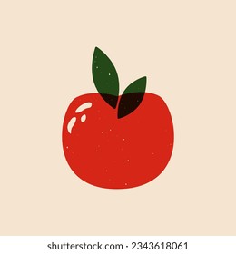 Abstract apple risograph sketch. Modern ripe juicy red fruit, cartoon natural linocut print effect. Vector illustration