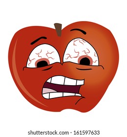 abstract apple with scary expression on white background