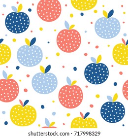 Abstract apple seamless pattern background. Childish handmade craft for design card, cafe menu, wallpaper, summer gift album, scrapbook, holiday wrapping paper, textile fabric, bag print, t shirt etc.