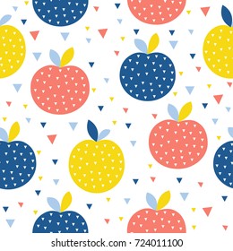 Abstract apple seamless pattern background. Childish handmade craft for design card, cafe menu, wallpaper, summer gift album, scrapbook, holiday wrapping paper, baby nappy, bag print, t shirt etc.