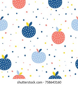 Abstract apple seamless pattern background. Childish handmade craft for design card, cafe menu, wallpaper, summer gift album, scrapbook, holiday wrapping paper, textile fabric, bag print, t shirt etc.