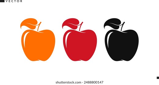 Abstract apple silhouette. Bright fruit vector. Red black and yellow apple on white background. Organic fruit icon