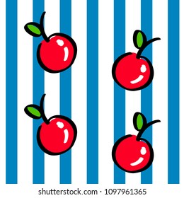 Abstract Apples, Vector Illustration, Blue Stripes Background