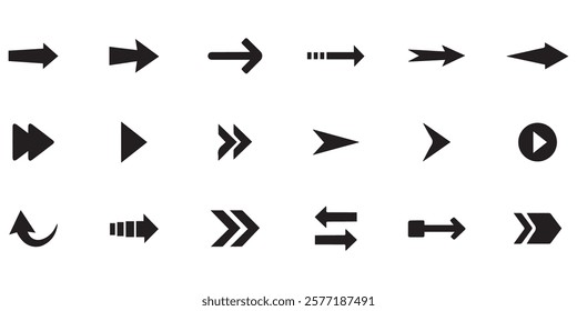 abstract application arrow collection. arrows button black click cute down forward digital direction. arrow icon sign symbol art design.  arrow icon back design. 