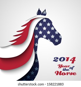 Abstract applique paper horse. Vector illustration for your happy holiday design. Christmas and New Year card. Colors of American flag. 2014