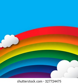 Abstract applique - paper rainbow. Stylized paper cutout clouds and rainbow. Vector illustration.