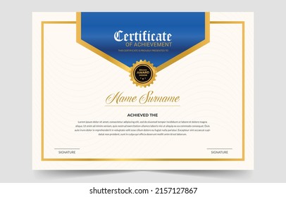 Abstract Appreciation And Achievement Certificate Template Design, blue and gold certificate of achievement template with gold badge and border, best award diploma certificate set