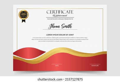 Resumen de Apreciación y Logro Certificado de Diseño de Plantilla, Modelo de certificado de logro rojo y dorado con placa de oro y borde, mejor conjunto de diplomas de certificado
