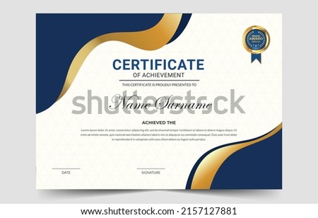 Abstract Appreciation And Achievement Certificate Template Design, blue and gold certificate of achievement template with gold badge and border, best award diploma certificate set