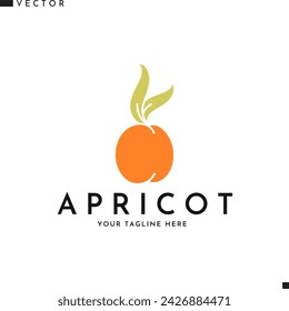Abstraktes Aprikosen-Logo. Isolierte Frucht mit Blättern auf weißem Hintergrund
