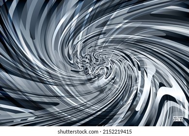 Abstract Aqua Black and White Geometric Pattern with Waves. Striped Spiral Texture. Hypnotic Psychedelic Illusion. Vector. 3D Illustration