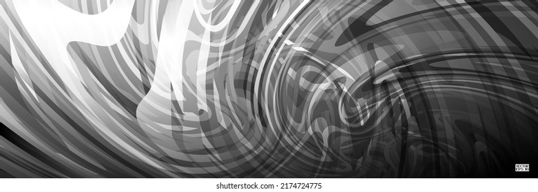 Abstract Aqua Black and White Geometric Pattern with Waves. Striped Spiral Texture. Hypnotic Psychedelic Illusion. Vector. 3D Illustration