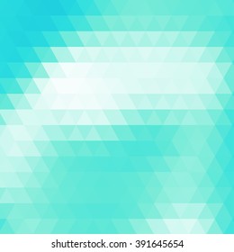 Abstract aqua blue geometric background formed with triangles in rows, square format.