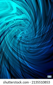 Abstract Aqua Blue Geometric Pattern with Waves. Striped Spiral Texture. Hypnotic Psychedelic Illusion. Vector.3D Illustration