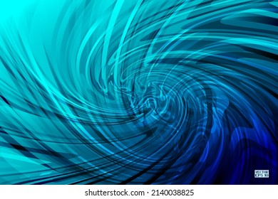 Abstract Aqua Blue Geometric Pattern with Waves. Striped Spiral Texture. Hypnotic Psychedelic Illusion. Vector.3D Illustration