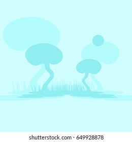 Abstract aqua colored trees silhouettes