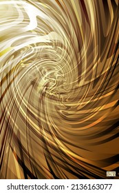 Abstract Aqua Golden Geometric Pattern with Waves. Striped Spiral Texture. Hypnotic Psychedelic Illusion. Vector.3D Illustration