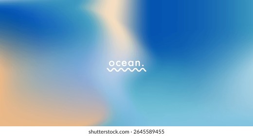 Abstract aqua marine gradient background. Ocean water vector texture. Aesthetic blue and beige gradient bg. Blurred sea wave holographic pattern. Blue color gradation. Beauty in nature concept