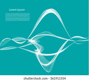 Abstract aqua, teal background with smooth white, wavy lines