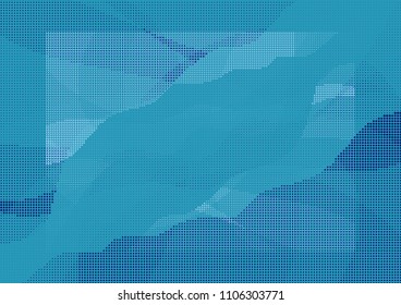 Abstract aquamarine background with dotted halftone and white center frame. Concept of nature, water, mountains for ui design, web, apps wallpaper, banner
