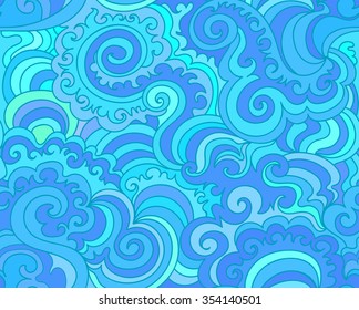 Abstract aquamarine vector seamless pattern with curling lines. Endless textile print