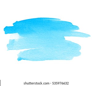 Abstract aquarelle cold color wet brush paint stroke striped element for print, blank. Colorful watercolor blue hand drawn paper texture isolated vector stain on white background for text design, web