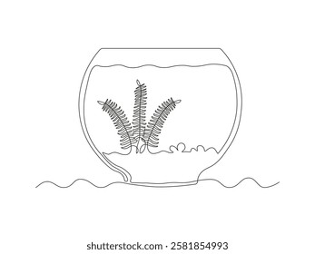 Abstract aquarium with algae, seaweed. continuous single one line art hand drawing sketch logo