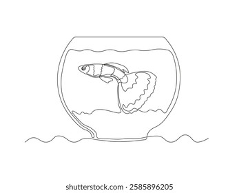 Abstract aquarium with fish. continuous single one line art hand drawing sketch logo