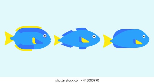 Abstract aquarium fish isolated on background. Vector set