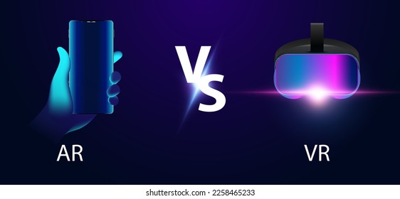 Abstract AR vs VR Compare the Differences On a beautiful futuristic background