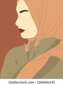 Abstract Arab girl. Muslim woman in hijab. Fashion female portrait in pastel colors. Contemporary art poster.