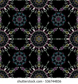 Abstract arabesque background for greeting card, presentation or wedding invitations. Traditional vector gothic damask background. Blue, neutral and pink seamless background flower ornament pattern.