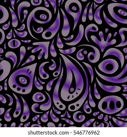 Abstract arabesque background for greeting card, presentation or wedding invitations. Traditional vector gothic damask background. Violet and neutral seamless background flower ornament pattern.