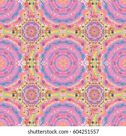 Abstract arabesque background for greeting card, presentation or wedding invitations. Traditional vector gothic damask background. Violet and yellow seamless background flower ornament pattern.