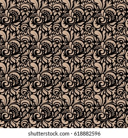 Abstract arabesque background for greeting card, presentation or wedding invitations. Traditional vector gothic damask background. Beige seamless background flower ornament pattern.