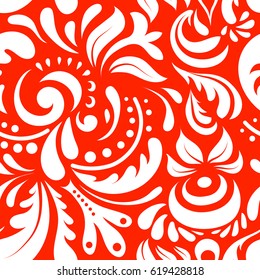 Abstract arabesque background for greeting card, presentation or wedding invitations. Traditional vector gothic damask background. Red and white seamless background doodle ornament pattern.