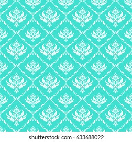 Abstract arabesque background for greeting card, presentation or wedding invitations. Traditional vector gothic damask background. Blue and white seamless background ornament pattern.
