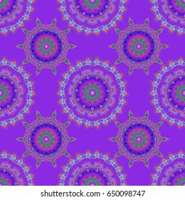 Abstract arabesque background for greeting card, presentation or wedding invitations. Traditional vector gothic damask background. Green, violet and pink seamless background flower ornament pattern.