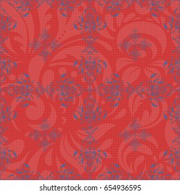 Abstract arabesque background for greeting card, presentation or wedding invitations. Traditional vector gothic damask background. Blue and orange seamless background flower ornament pattern.